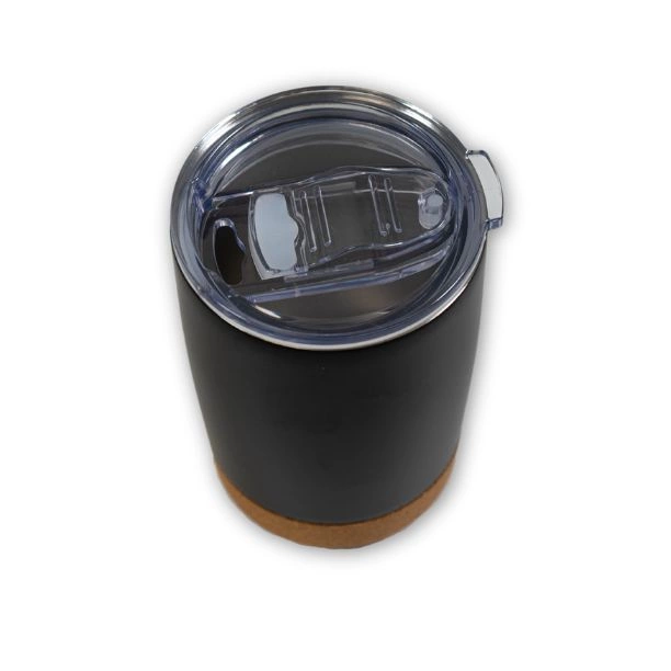 Schwarze Bürotasse mit Korkboden - Q-028