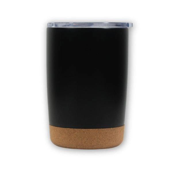 Schwarze Bürotasse mit Korkboden - Q-028