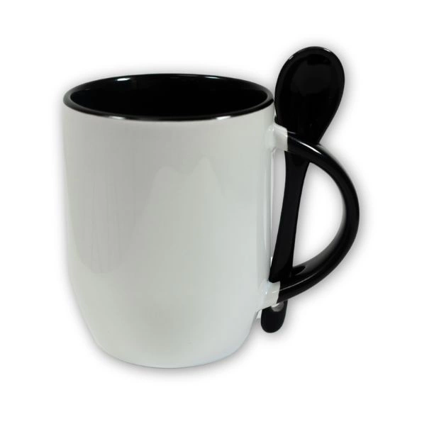 Tasse mit integriertem Löffel - Henkel und farbiges Innenleben - M-SPI