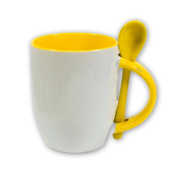 Tasse mit integriertem Löffel - Henkel und farbiges Innenleben - M-SPI