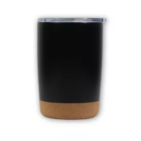 Schwarze Bürotasse mit Korkboden - Q-028
