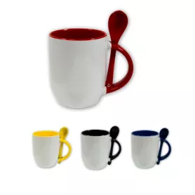 Tasse mit integriertem Löffel - Henkel und farbiges Innenleben - M-SPI